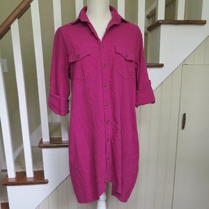 ANSELF Cotton Longline Asymmetrical hem Tunic Top Dress - Large - Mulberry Pink